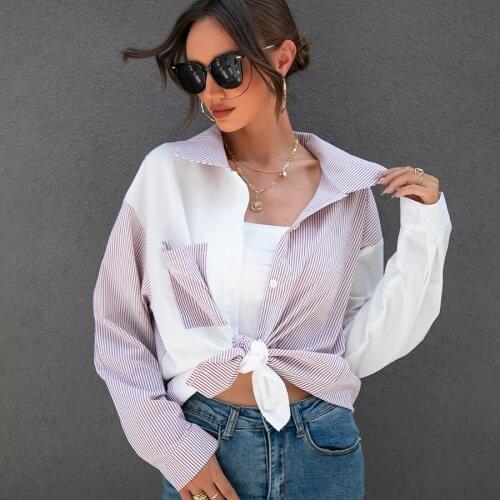 GypsyLady Vintage Straiped Patchwork Shirt Blouse Autumn Chic Women Shirts Blouse Long Sleeve Pocket Casual Ladies Shirt Tops