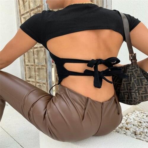 Women Retro Crop Tops Female Vest Print U-Neck Short Sleeve T Shirt Tops Backless Spaghetti Strap Pullover Jumper Tops Tee