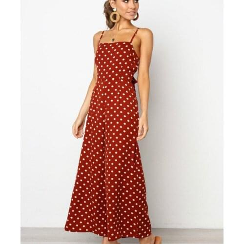 Sleeveless Backless Bohemian Bow Polka Dot Homewear Womens 2021 Summer One-piece Cropped Trousers Beach Club Elegant Overalls