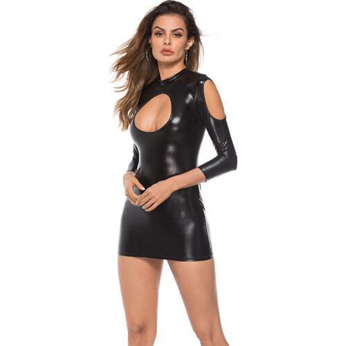 Women Sexy PU Leather Jumpsuit Open Bra Bodysuit Backless PVC Bodycon Latex Party Dress Women Sexy Elegant Clubwear Rompers