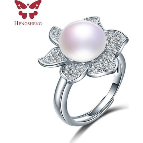 Flower 925 Sterling Silver Pearls Ring Resizable Engagement Wedding Jewelry For Women, Big 10mm Natural Freshwater Pearl Ring