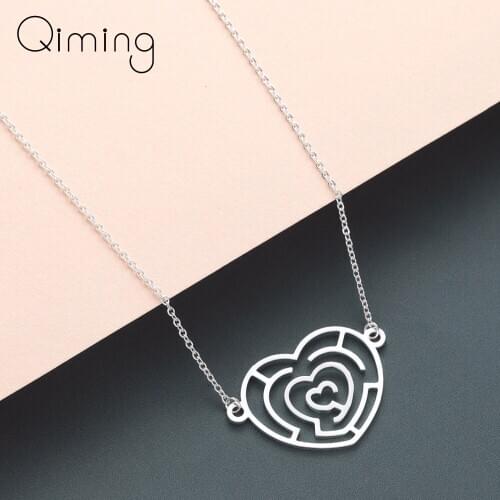 Labyrinth Pendant Necklace Women Men Love Heart Pendant Rose Gold Jewelry Accessories Collier Cute Neckalce