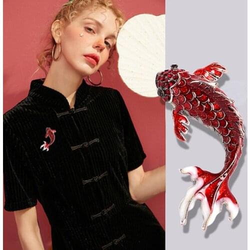 1PC Big Red Fish Brooches Women Unisex Rhinestone Carp Fish Office Party Brooch Pins Gifts Fashion Jewelry