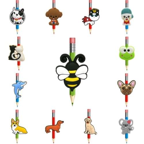 100pcs Animals PVC Pen Cover Cap Dog Cat Straw Topper Docotor Stethoscope Charm Teacher Student Stationery School Office Supply