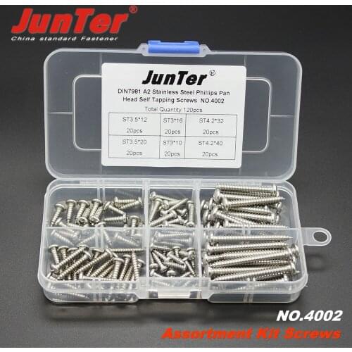 120pcs DIN7981 A2 Stainless Steel Phillips Pan Head Self Tapping Screws Assortment Kit NO.4002