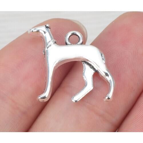 30pcs/lot Tibetan Silver Animal Greyhound Whippet Hound Dog 3D Charms Pendants Beads Jewelry Making 22x20mm