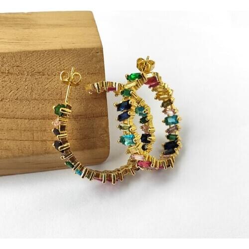 5 Pairs Colorful Rainbow cubic zirconia micro pave Big Circle shape earrings, Rainbow stud Earring for Women Party Earring ER852