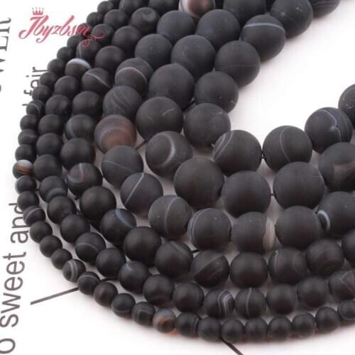 6,8,10,12mm Round Stripe Agates Bead Black Frost Matte Loose Natural Stone Beads For Necklace Jewelry Making Spacer Strand 15"