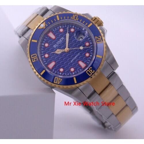 Bliger 40mm Automatic Mechanical Men Watch Luxury Brand Sapphire Crystal Watch Luminous Waterproof Calendar Wristwatch Men