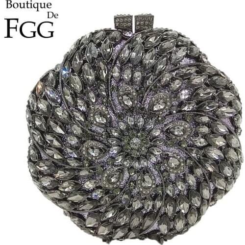 Boutique De FGG Dazzling Womens Black Crystal Clutch Evening Bags Bridal Wedding Party Diamond Metal Clutches Handbag and Purse