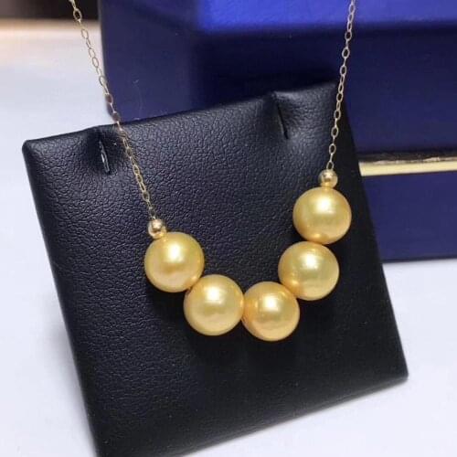 D309 Fine Jewelry 18K Gold 8-9mm Natural Fresh Water Golden Pearls Pendants Necklaces for Women FIne Pearls Pendants