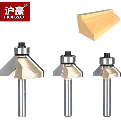 HUHAO 1pc 1/4" Shank Chamfer Cutter Router Bits For Wood Horse Nose Bit 45 Degree CNC Woodworking Tools Two Flute Endmill