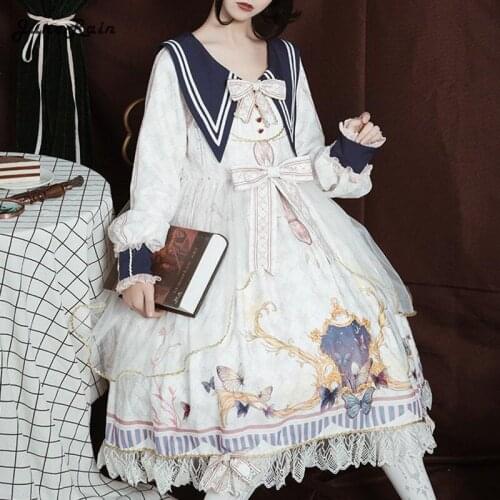 JuneRain Lolita Dress Victorian Lolita Elegant Gorgeous Butterfly Love Flying Printing Vintage Party Gothic Lolita Dress Vestido