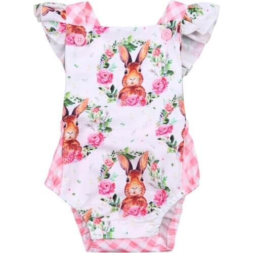 Newborn Baby Girls Romper Bodysuits Easter Clothes0-18M Little Princess Bunny Wreath Printed Plaid Short Jumpsuit Sunsuit 2021