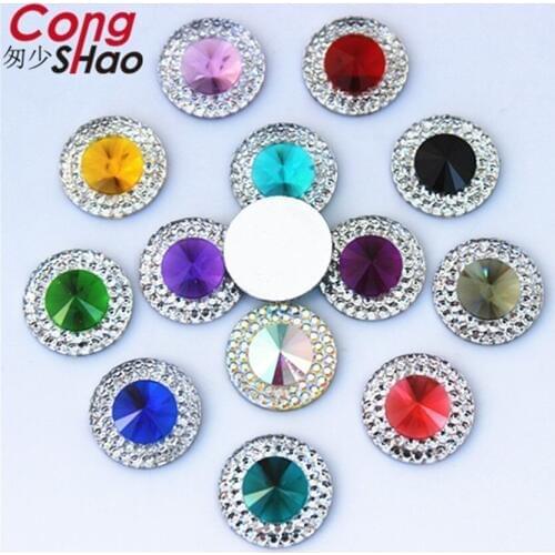 Cong Shao 200PCS 14mm Round Flat Back stones and crystal Resin rhinestone applique Gems For DIY Costume Button Crafts CS618