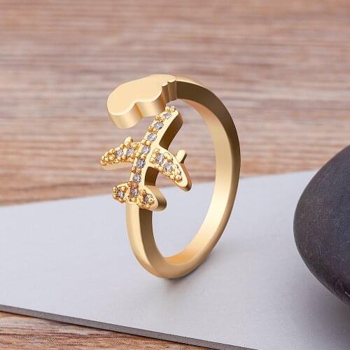 Hot Sale Copper Zircon Airplane Model Adjustable Open Rings Simple Temperament Engagement Wedding Rings Fashion Jewelry Gifts