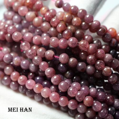 Meihan Free shipping (1 strand/set) natural 5-5.5mm & 5.5-6mm Burma Ruby smooth round beads for jewerly bracelet DIY making