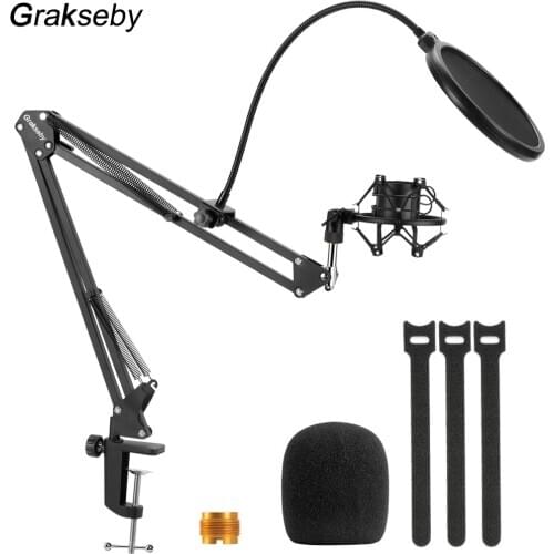 Microphone Stand For Blue Yeti With Pop Filter And Spider Shock Mount Adjustable Suspension Boom Scissor Mic Bracket Arm Holder