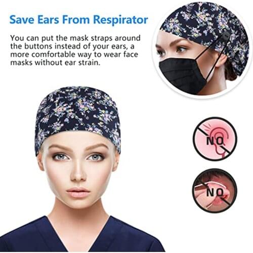 Retro Fashion Women Printing Solid Color Dust-proof Adjustable Hat Beautician Gourd Cap Buttons Bouffant Sweatband Ladies Hat