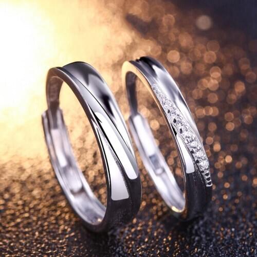 Fashion 100% Pure 925 Sterling Silver Ring Wedding Couple Ring Zircon Rhinestone Anniversary Lover Rings Accessories