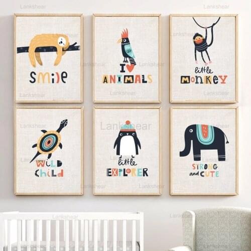 Cartoon Sloth Owl Turtle Elephant Animal Nordic Style Art Deco Children Room Decoration Posters Painting Canvas Painting