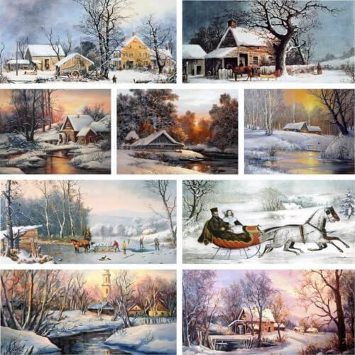 Embroidery Counted Cross Stitch Kits Needlework - Crafts 14 ct DMC DIY Arts Handmade Decor - Winter Village Snow