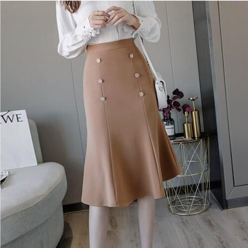 LUKAXSIKAX 2020 New Spring Autumn Women Skirt High Quality Korean Fashion Office Lady High Waist Mermaid Skirt