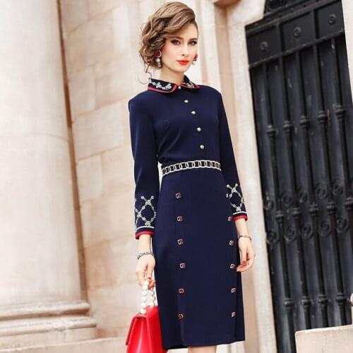 New Runway 2021 spring Lady dress autumn Business affairs Women Vintage Party Dress Plus Size Solid winter Embroidery dresses xl