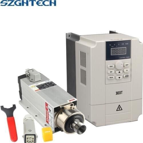 New CNC ER16 2.2kw 220v Square Air Cooling Spindle ER16 2200W Air-cooled Milling Spindle + 1.5KW VFD Inverter + clamp