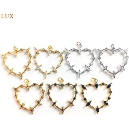 5pcs Crystal Heart Charms Pendant Necklaces For Women Earring DIY Love Charm Brass Plated Charm For Accessories Jewelry Making