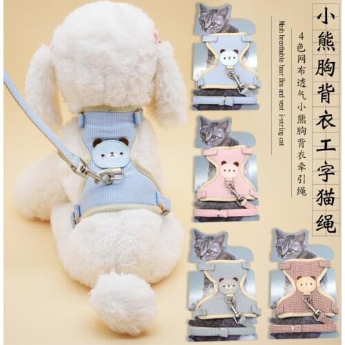 Pet collar cub mesh chest-back dressed dog tow rope new plaid glyph dog rope cat and dog supplies towing dog harness leash set