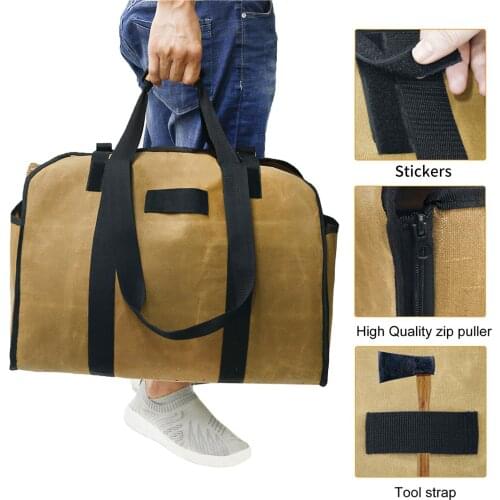 Firewood Log Carrier Large Firewood Bag Wax Canvas Log Carrier Tote High Capacity Durable Fire Wood Holder Bag Accessories