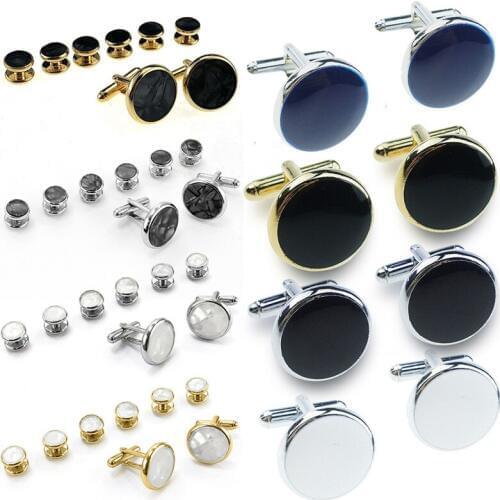 Pinksee 8pcs/set Luxury Fashion 8 Styles Round Plated Cufflinks Arm Buttons for Men Business Shirts Cufflinks Wedding Jewelry