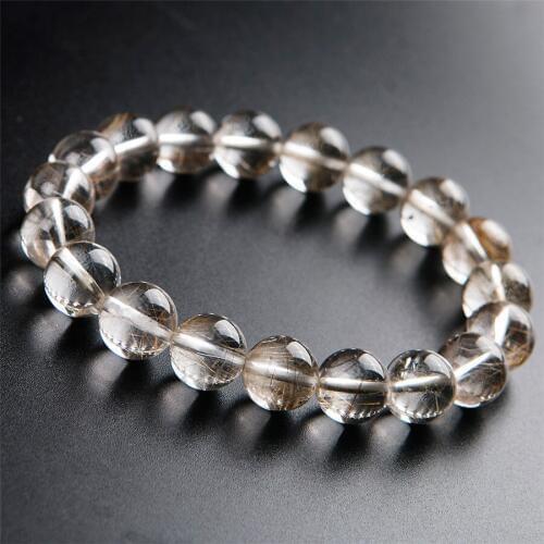 Genuine Brazil Natural Silver Hair Rutilated Quartz Crystal Bead Lady Fashion Women Jewelry Bracelet 10mm