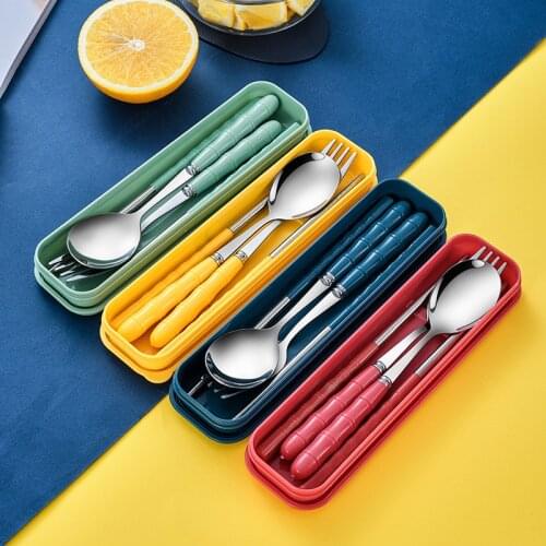 Stainless Steel Portable Student Tableware Outdoor Travel lunch Box Three-Piece Spoon Fork Chopsticks Set Adult Gift Cutler