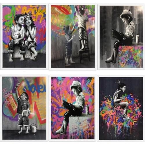 Portrait Picture Canvas Painting Kids Boy Wall Art Graffiti Home Decor Abstract Girl Pictures Bansky Art Posters and Prints