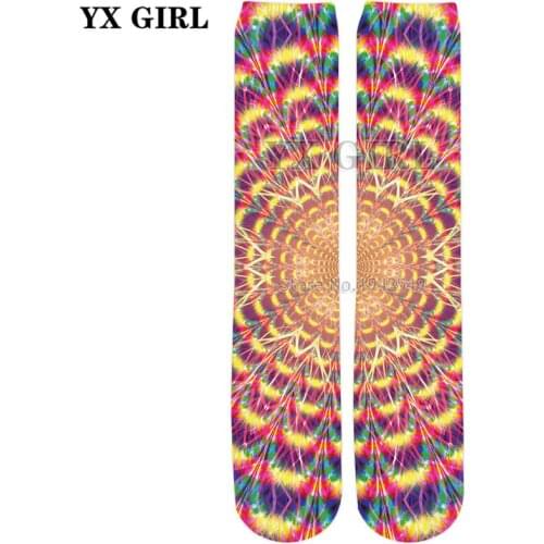 YX GIRL Drop shipping 2018 New style Fashion Mens womens socks Into the Rainbow 3D Print Knee-High Socks
