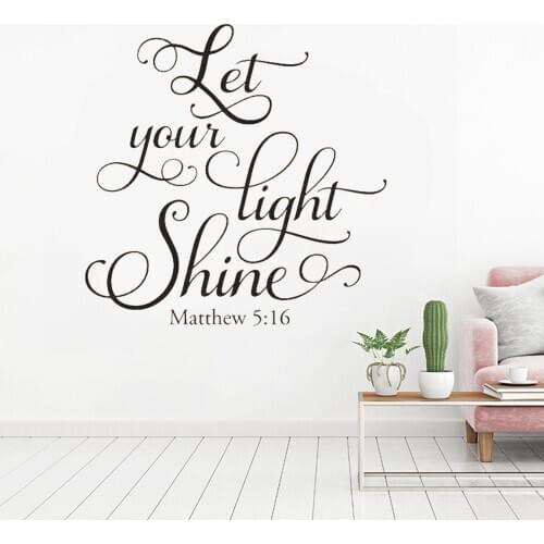 Let your Light Shine Matthew 5:16 Wall Sticker Inspirational Scripture Bible Verse Wall Decal for Home Bedroom Decor Use C886