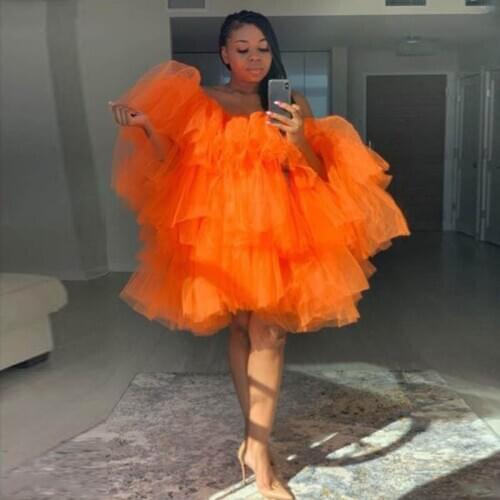 Lush Tulle Women Top Short Dress Extra Puffy Mini Dresses Orange Tiered Tulle Orchid Dress Short Prom Gown Plus Size Custom Made