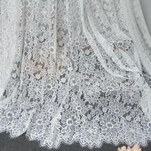3M/Lot Classical Design Nylon Dress chantilly french Eyelash Lace fabric White dress cloth DIY material wedding dress accesorry