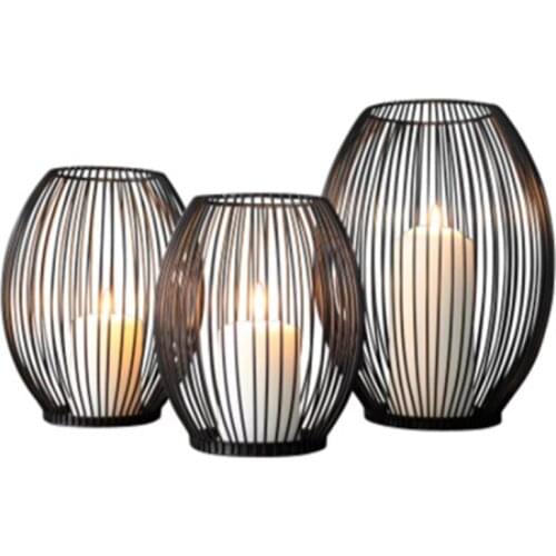 Retro Hollow Iron Candlestick Candelabra Lantern Geometric Shapes Centro De Mesa Black Coffee Table Living Room Home Decor Gifts