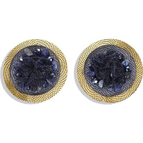 Dvacaman Handmade Beaded Stud Earrings for Women Fashion Lace Wedding Party Earrrings Round Metal Jewelry Party Gifts Wholesale