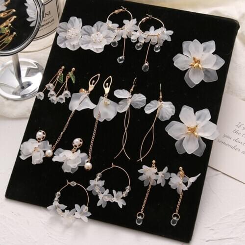 VKME Korean Fashion Flower Dangle Earrings For Women Trendy Crystal Tassel pearl Earring Petal Long Drop Earings Elegant Jewelry