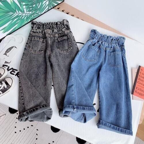 Girls Wide Leg Pants New Arrival Fashion Korean Loose Jeans For Girl Child Casual Solid Denim Pants Baby High Quality Trousers
