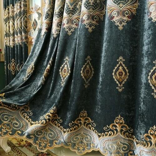 Chenille Fabric Curtains for Living Dining Room Bedroom European-style Embroidery Curtains Tulle Finished Product Customization