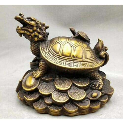 Collect China Purple Copper Mother Son Dragon Turtle Yuanbao Wealth Statue