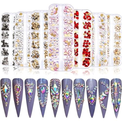 12 Grid AB Crystal Rhinestone Flat Back Shiny Diamond Gems Nail Accessories 3D Glitter Jewelry Rhinestones Nail Art Decoration