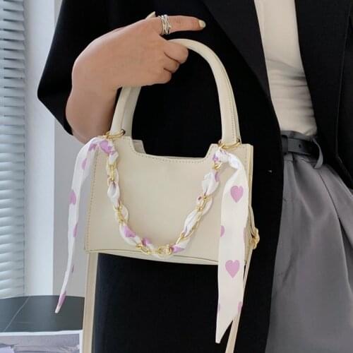 Top Handle Bags for Women Brand Designer Handbag Scarf Chain Shoulder Bag Solid Color Messenger Bag Female Leather Crossbody Bag