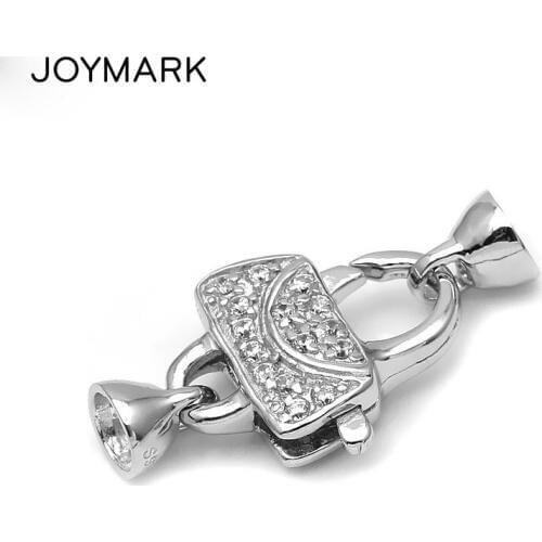 Treasure Bags Zircon Pave 925 Sterling Silver Spring Clasps Connectors With End Caps For Pearl Jewellery Making SC-CZ091