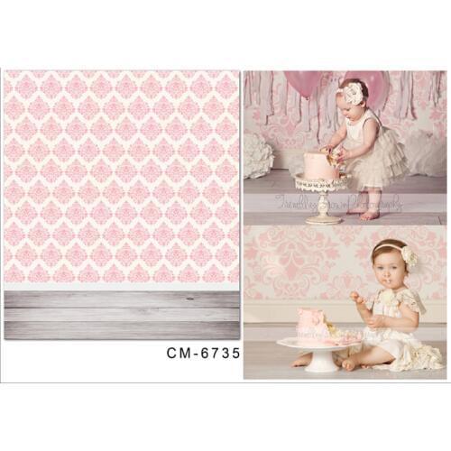 TR Vinyl Backdrops for photo studio Damask Pink Wall Photography Background Wallpaper Wood Floor For Children Baby Shoot Custom